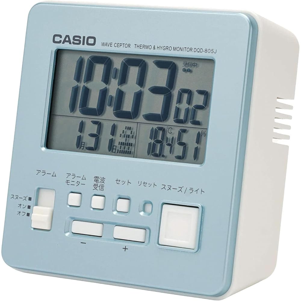 CASIO Alarm Clock, Radio-Controlled, Blue, Light Blue, Digital, Compact, Snooze, Light, DQD-805J-2JF