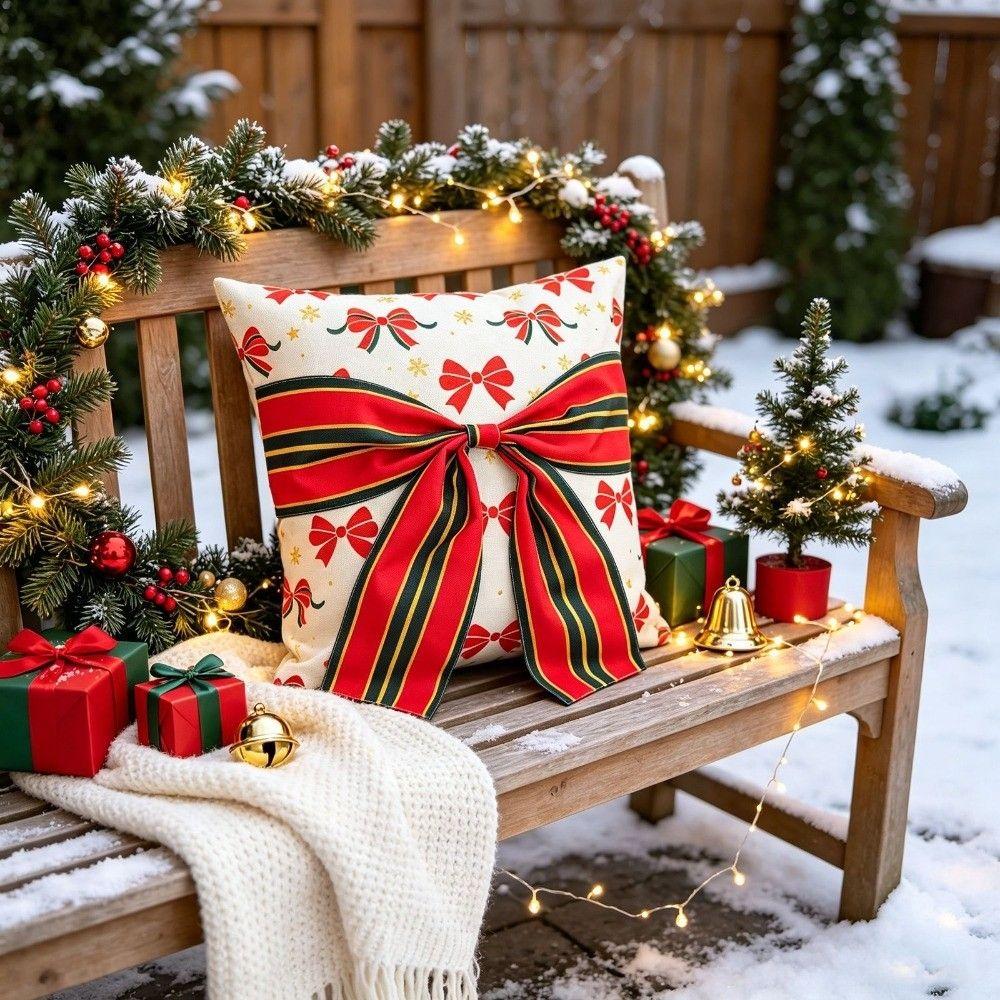 Snowflake Christmas Pillow Cover Bow Design Snowman Pillow Cover Indoor Holiday Decoration