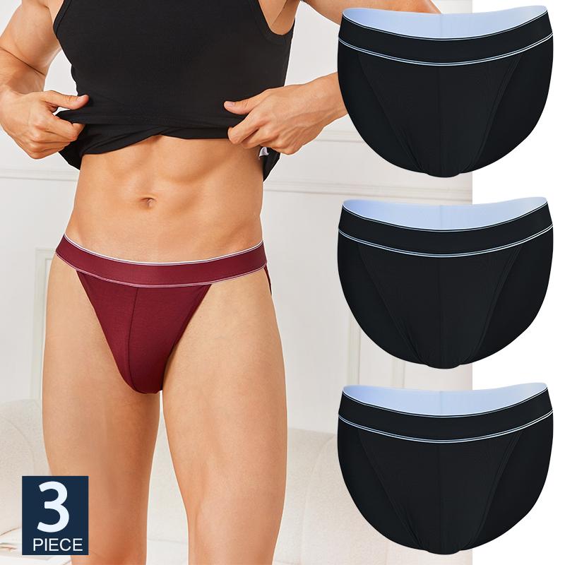 FINETOO 3Pcs/Set Men's Seamless Briefs Low-rise Sexy Underwear Stripes Breathable U-Convex Pouch Underpants Bikini Man Panties