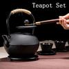 1 Set Cast Iron Tea Set 40.58oz Durable Cast Iron Teapot With Tea Strainer And 4 Cups 1 Pot Fork For Outdoor Picnic Home Restaurant Tea Room Tea Acces