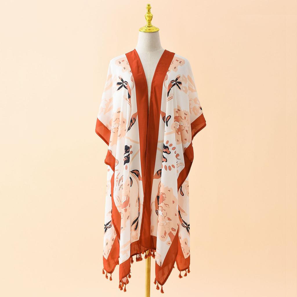 Spring and Summer Long Chiffon Fringe Sunscreen Blouse for Travel and Play Comfortable High Quality Unique Personalized Clothes