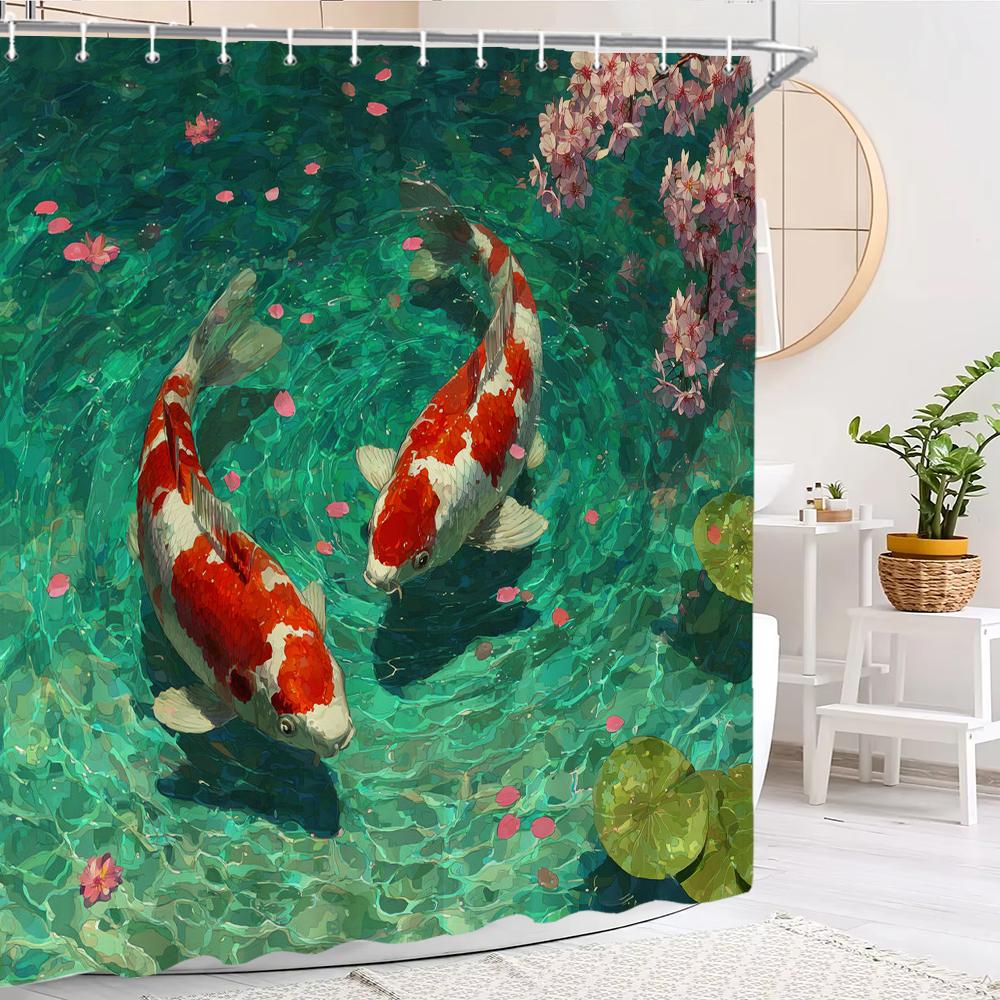 

Underwater World Chinese Fish Style Shower Curtain, Bathroom Decorative Shower Curtain, Polyester Shower Curtain With Hooks W60H190(CM)-1 Pcs