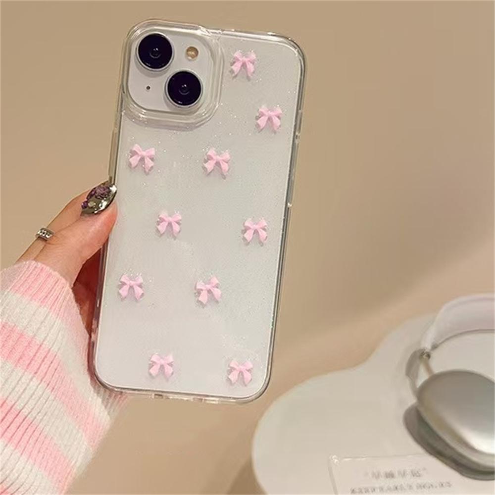 

Милий 3D бантик з блискітками чохол для iPhone 17 Air 16 15 13 11 Pro Max 14 Plus 12 X XS XR Корейська дівчина Епоксидний прозорий корпус For iPhone 16