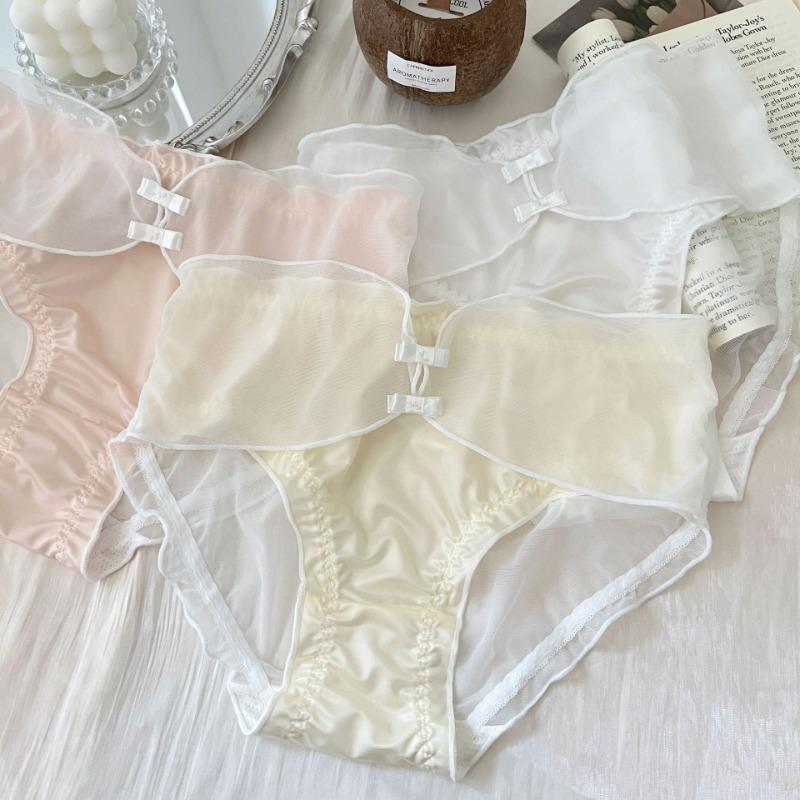 Girl Pure Desire Wind Satin Underwear Summer Thin Sweet Mesh Women's Triangle Panties