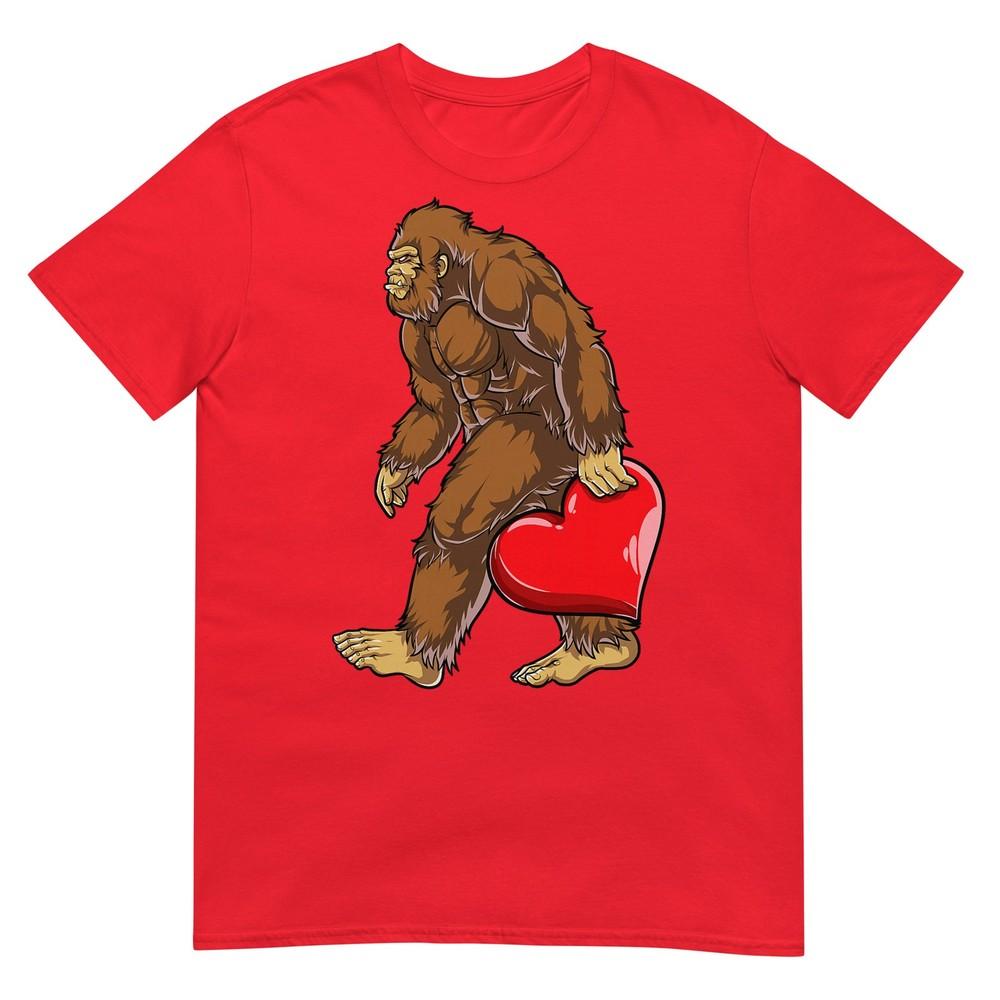 Bigfoot Heart Valentines Day Boys Unisex Love Sasquatch Funny Tshirt S
