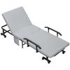 Folding Bed, Guest Bed, Reclining Backrest, Armrests, 8 Wheels, Steel Frame, Light Grey+Black, 190 X 76 X 33cm
