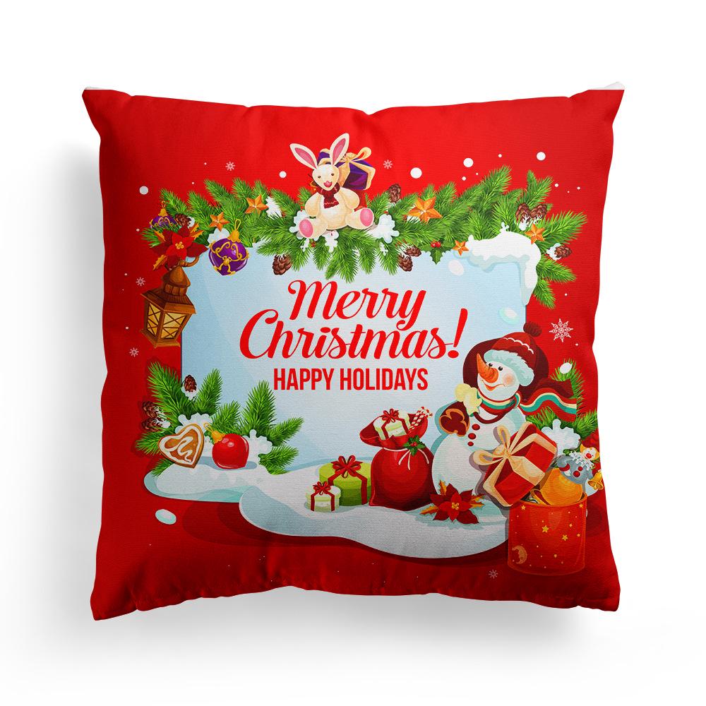 Christmas Cartoon Print Pattern Cushion Cover Home Living Room Sofa Decoration Square Polyester Throw Pillow Cover 45x45cm