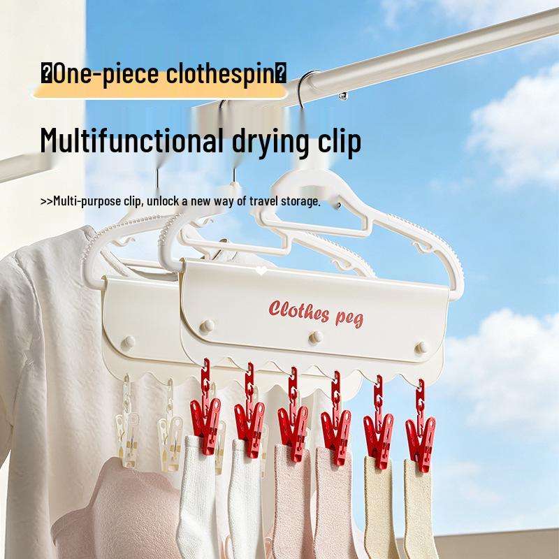 Portable Folding Clothes Hanger with Multi-Clips for Travel, Hotel & Business Trips - Soft Rubber for Drying Underwear & Socks