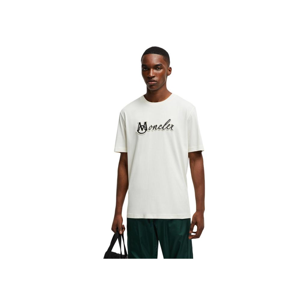 Moncler Letter Jacquard Crew Neck Loose Breathable Short Sleeve T-Shirt Men T-Shirts White K1-091-8C00011-89AJS-034