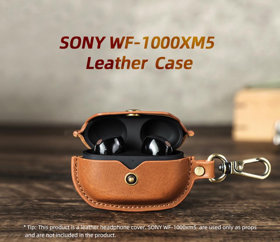 Funda para Auriculares Sony WF-1000XM5 de Cuero Genuino a Prueba de Caídas con Gancho