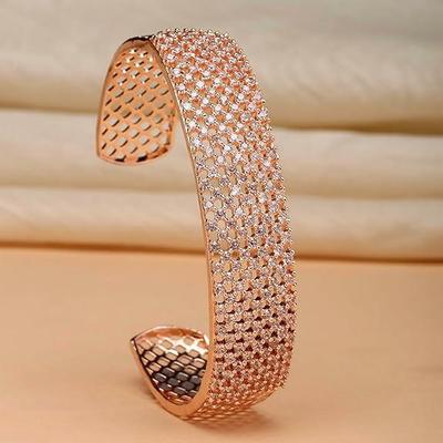 Rhodium-Plated White American Diamond Studded Contemporary Kada Bracelet For Girls and Women