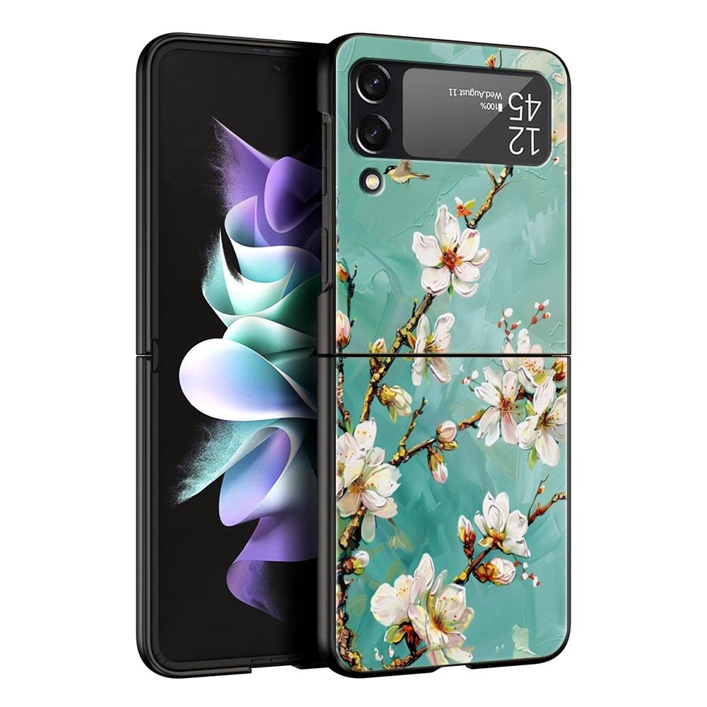 

Чехол для телефона Samsung Galaxy Z Flip 3 4 5 6 7 Складной Черный Корпус Для Samsung Z Flip4 Flip5 ПК Жесткая Крышка Масляная Живопись Цветок Galaxy Z Flip3 5G