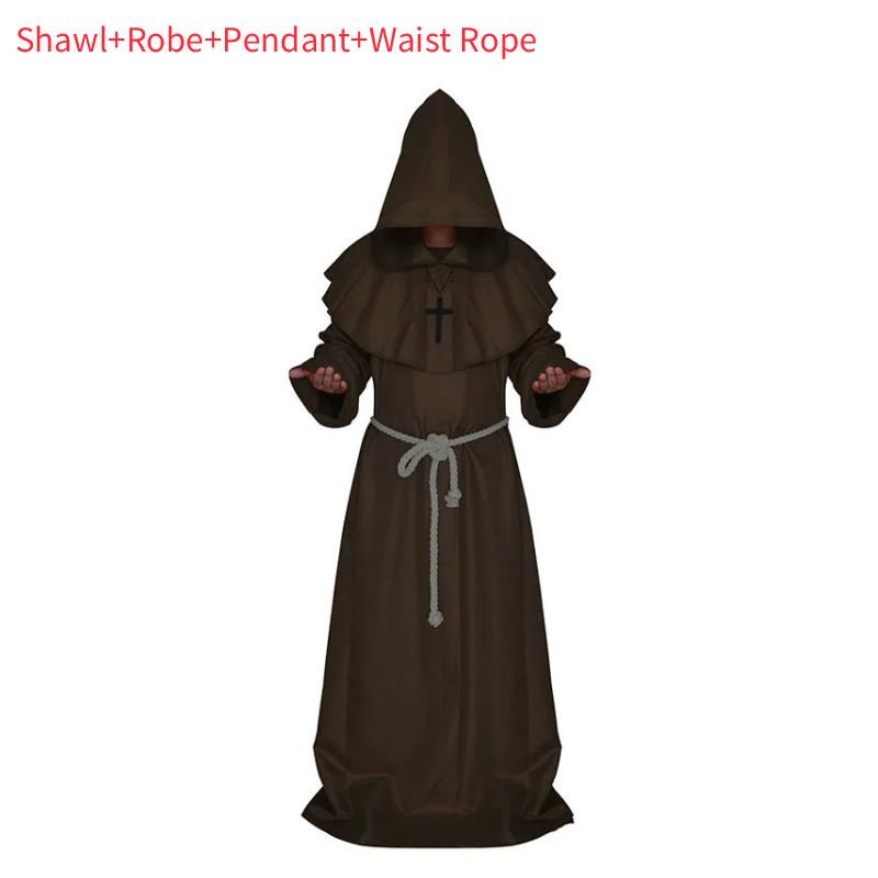 Halloween Medieval Monk Costume Wizard Priest Robe Shawl Set For Costume Parties And Themed Events
