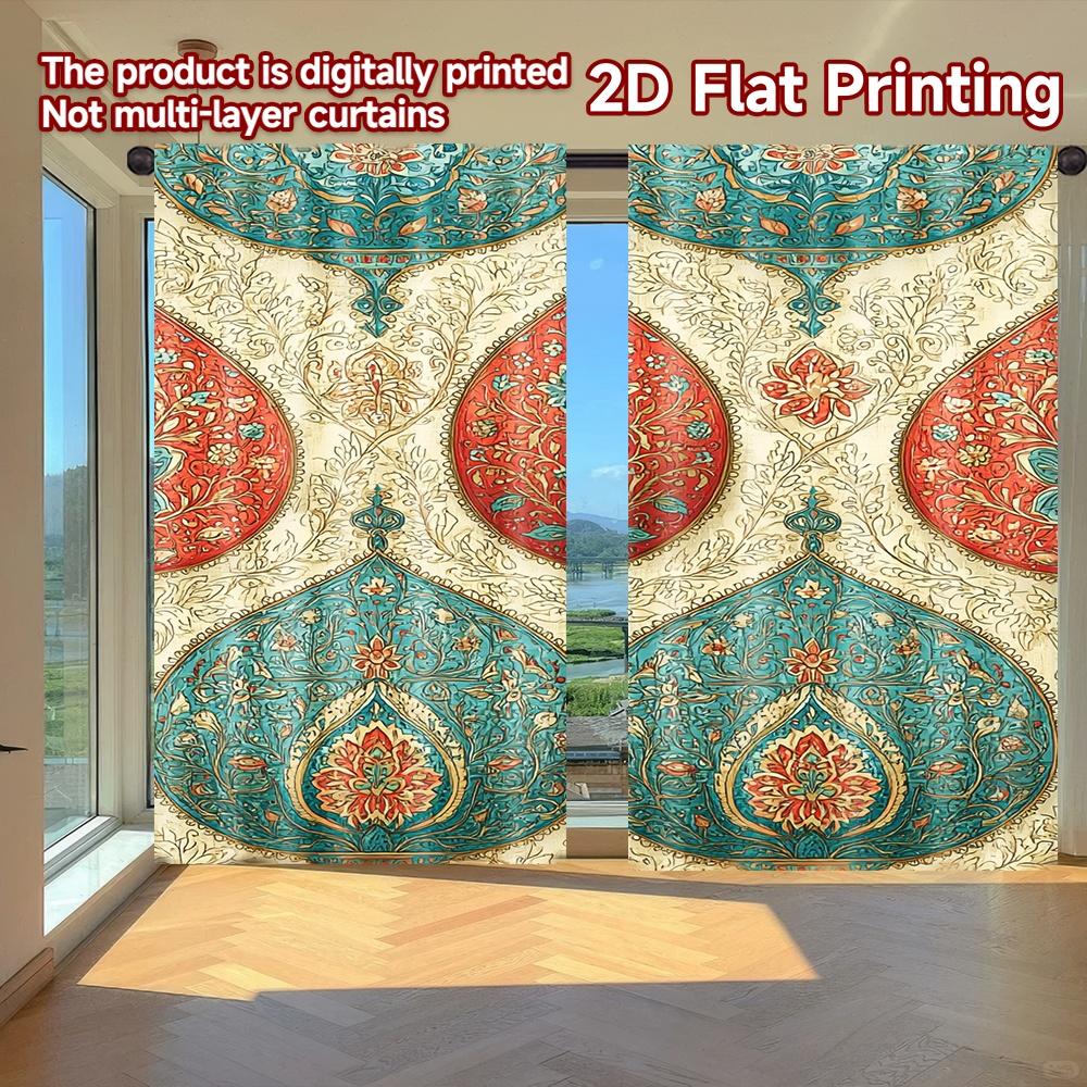

Set Of 2 Flat Printing Curtains Without Rod Floral Swirls Curves April Fools Is Day Festival Fashion Prints Light Curtain Made Polyester W100*H70(CM)-Grommet top&1PCS