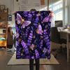 Purple Flower Butterfly  Print Flannel Blanket, High quality Comfortable for All Seasons, Home Decor, Warmth and Comfort