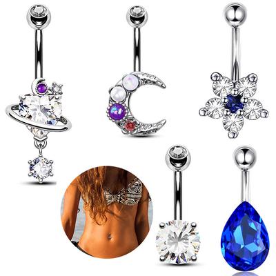 Nový Navel Nail Moon Květina Navel Prsten Zirkon Kapka vody Přezka pupíku Nerezová ocel Bodnutí těla 