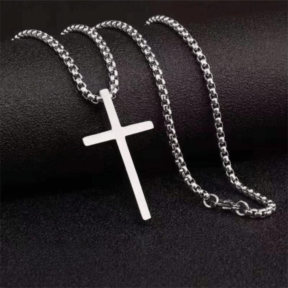 Silver Chain Pendant Necklace 60/70CM Length Jesus Cross Necklace For Women Men