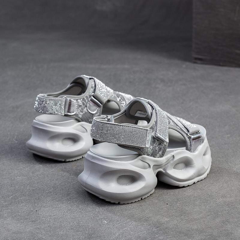 Chunky Platform Sparkle Velcro Sandals for Women Futuristic Thick Sole Summer Shoes