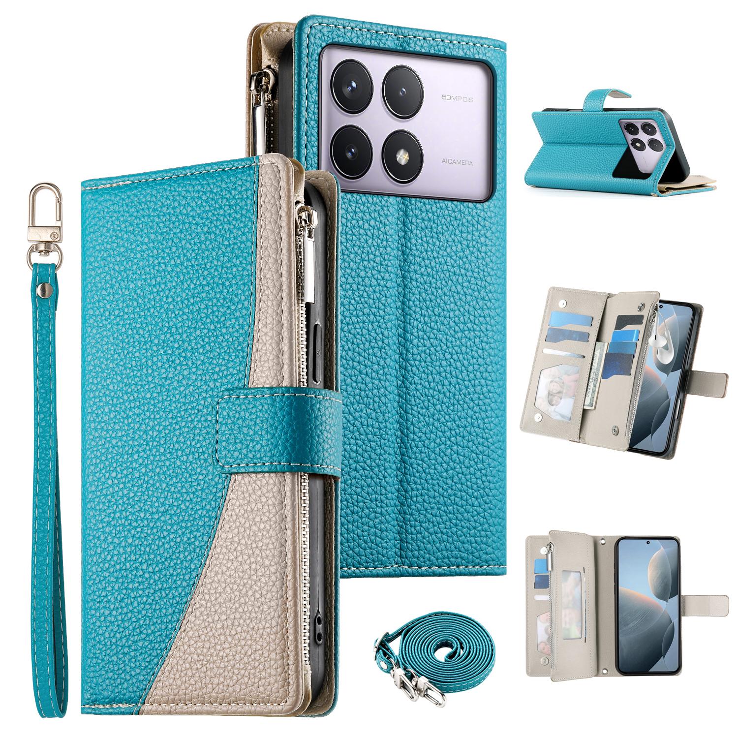 

Кожаный чехол для Xiaomi Poco F6 Pro 5G/Redmi K70 Pro 5G/K70 5G, кошелек на молнии, цветной, откидная крышка, со шнурками Lake Blue