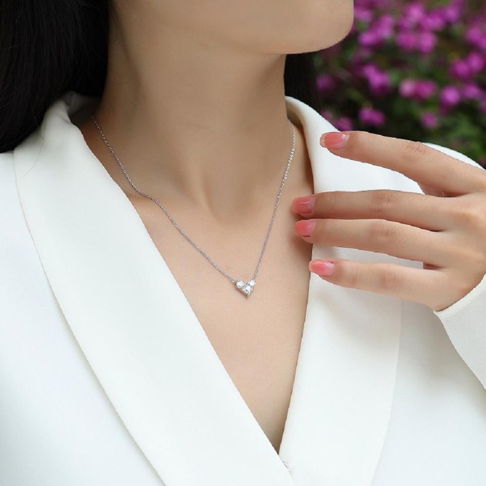 Sweetrain  Princess Cut Moissanite Necklace Sterling Sliver Chain Plated White Gold Heart Necklace for Women Jewelry