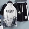 Summer Men's Personalized Letter Print Comfortable Breathable Round Neck T-shirt Shorts Set Outdoor Street Style Outfit