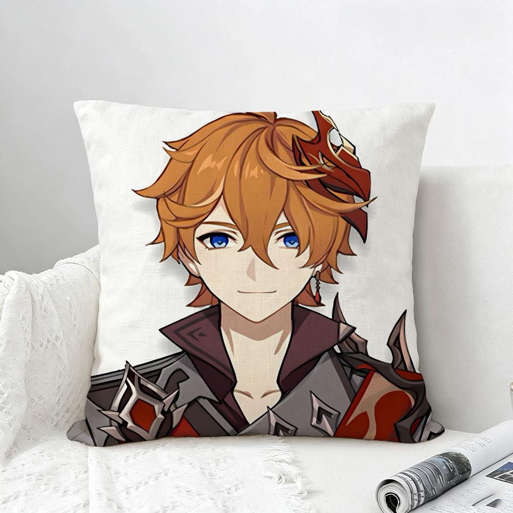 Game Character Tartaglia (Genshin Impact) Cushion Cover Natural Linen Pillowcase Set AllinOne Decor for Sofa Bedroom Chair