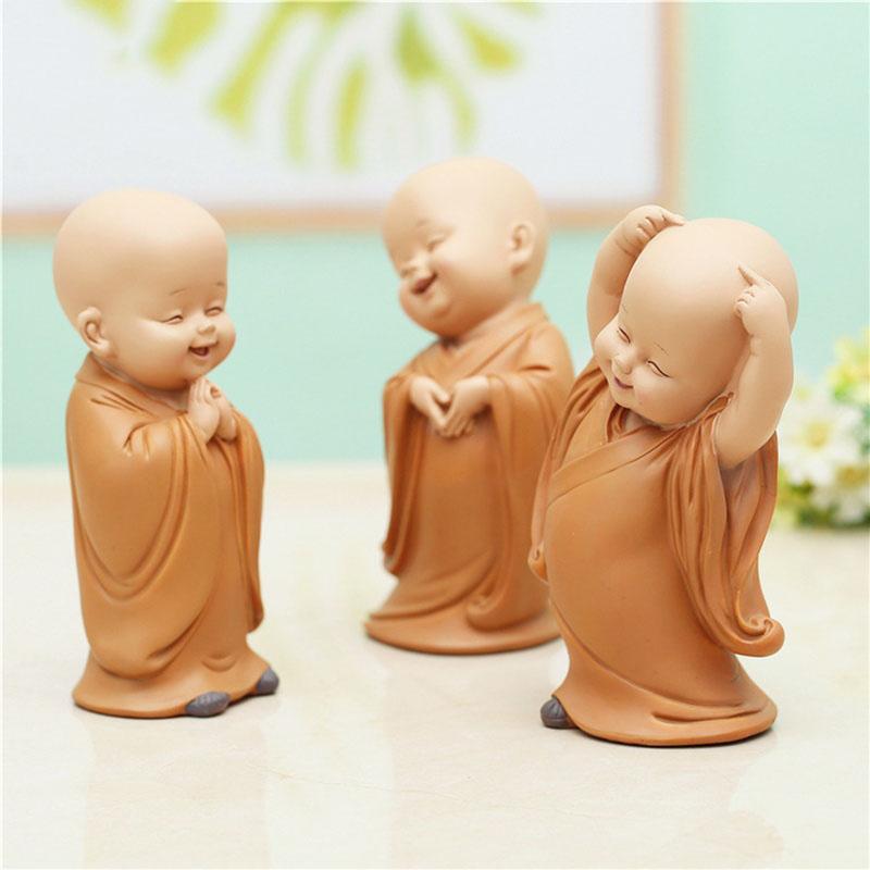Resin Cute little monk statue Modern art sculpture Chinese Buddha statue Home living room, room decoration characteristic crafts