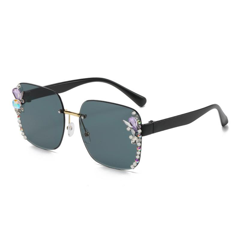 Frameless cut edges for women diamond-set sunglasses Fashion large frame sunshade protection UV sunglasses