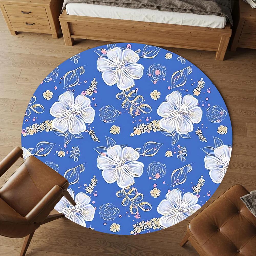 1pc Floral Pattern Round Chair mat Area Rug - Non-Slip, Floor Mat for Office, Bedroom, home decor Christmas Gift p0811199