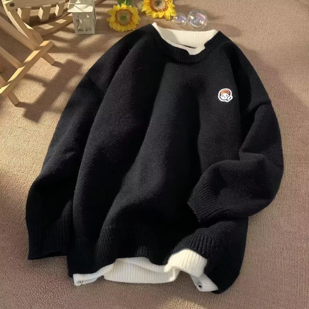 Korean Retro Two-Piece Style Knit Sweater - Autumn/Winter Men s Loose Wool Round Neck Design L