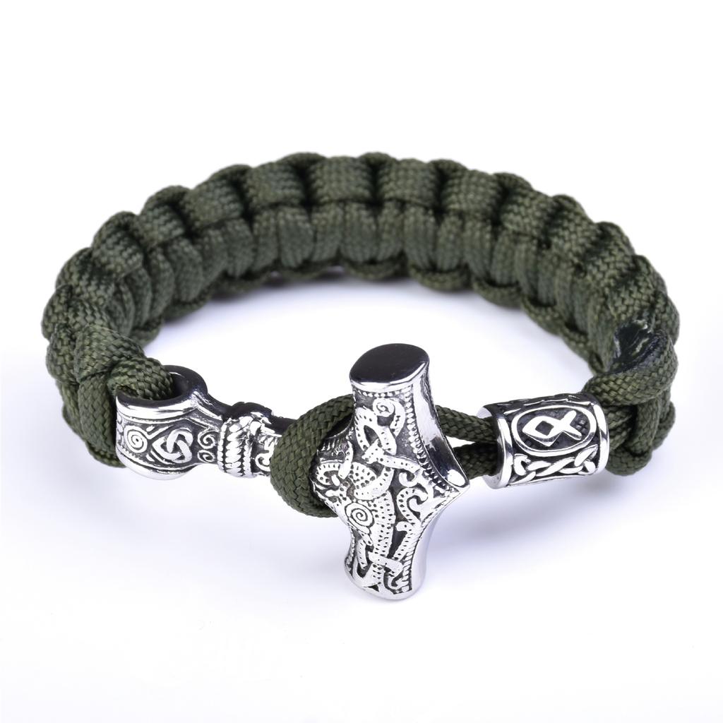 Men 'S Stainless Steel Viking Thor 'S Hammer Umbrella Rope Braided Bracelet Outdoor Sports Survival Bracelet 