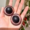 Retro Black Wooden Semi-Circular Stud Earrings with 3D Ball Design - European & American High-End Style.