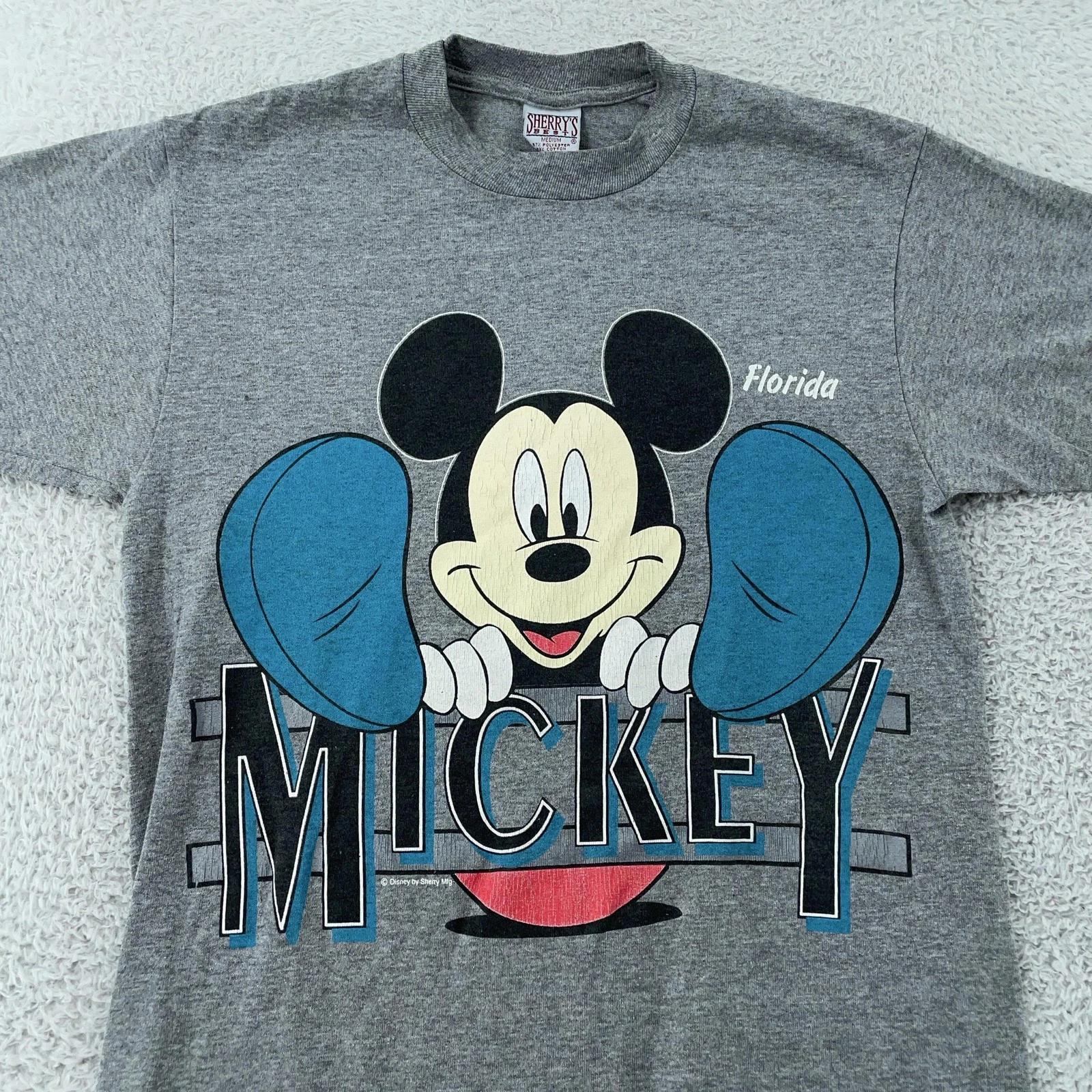 

Vintage Mickey Mouse T-Shirt Mens Small Gray Cartoon Disney Florida Made USA 90s L