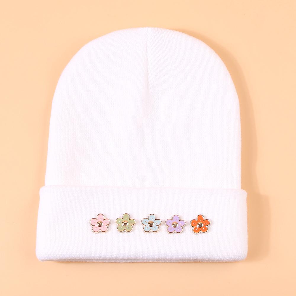 

Hat Sweet Style Exquisite Colored Flowers Womens Warm Hatscaps Knitted білий