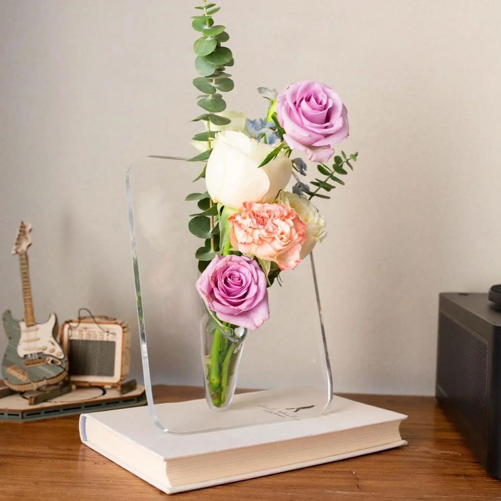Acrylic Photo Frame Vase Transparent Modern Art Style Flower Vase Plant Holder for Wedding Gift Office Home Desktop Ornament