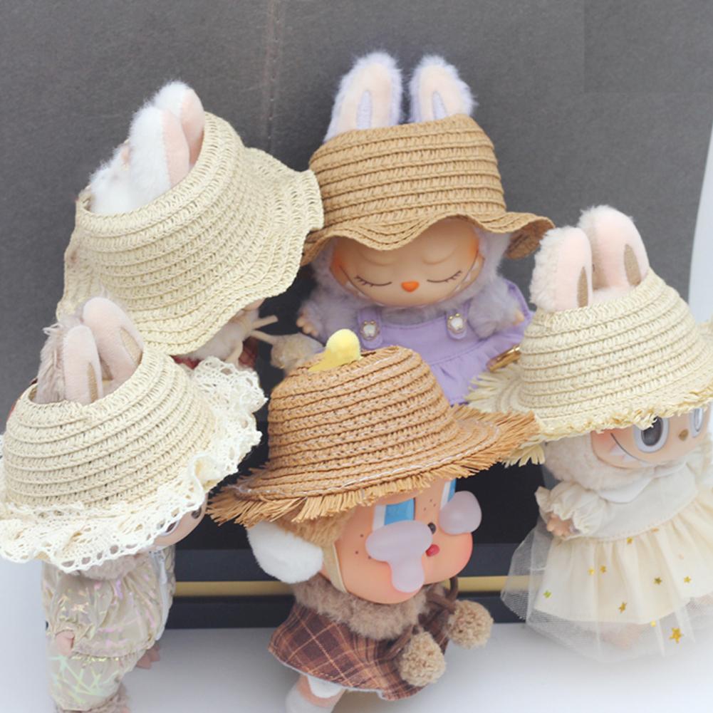 For 17cm Labubu Doll Clothes Fashion Clothes Straw Hat Doll Clothes Color Match Hat Dolls Accessories Cute Decoration Little Clothes