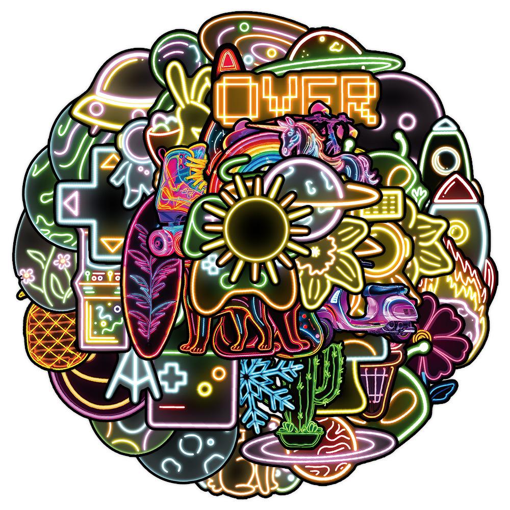 

50 Neon Doodle Stickers Car Mobile Phone Water Cup Decorative Stickers Waterproof Creative Children s Cartoon Stickers
