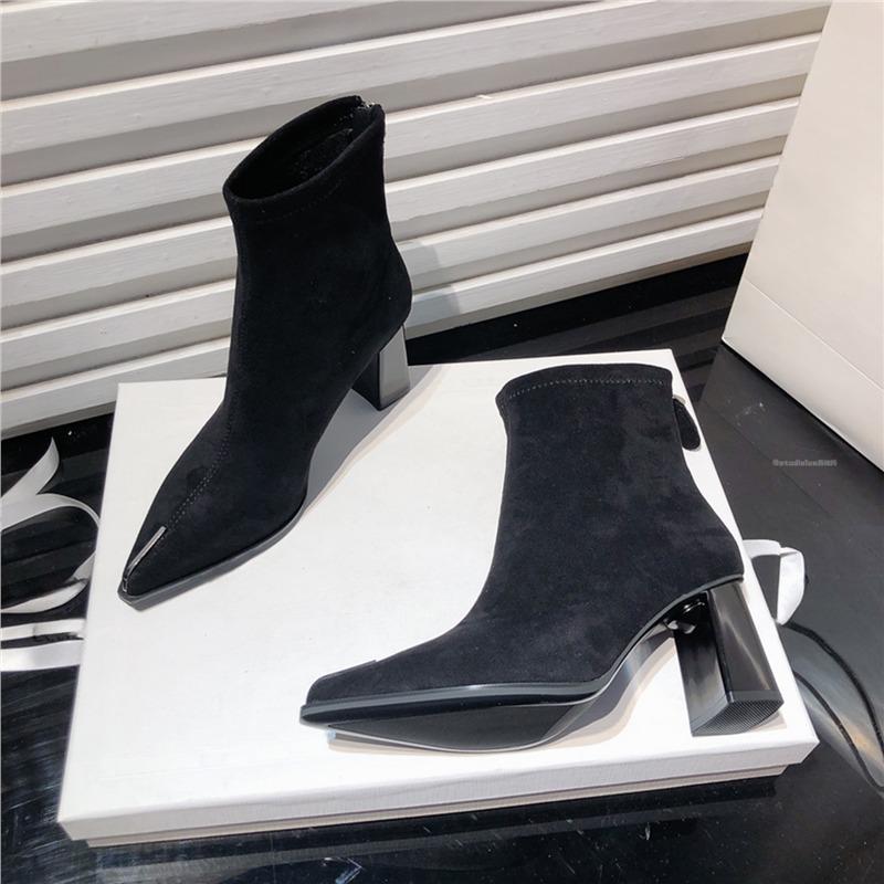Hong Kong Pointed Thick Heel Short Boots Women's 2025 Spring and Autumn New European and American Elegant High Heel Boots Fashion Temperament Versat