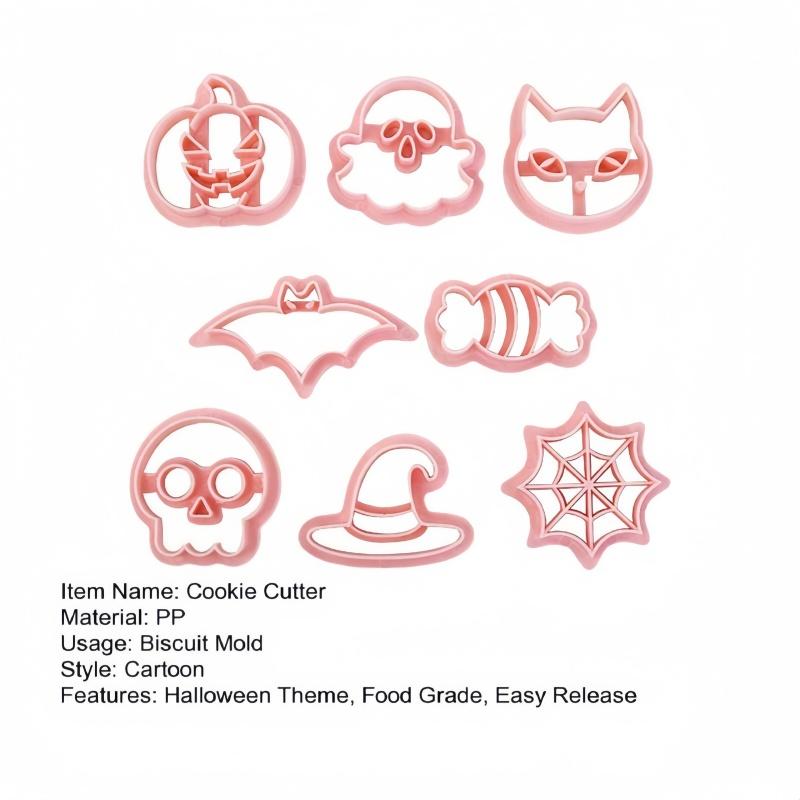 8PCS Halloween cookie molds, food grade DIY pumpkin ghost skull, bat cart, mesh cookie manufacturer, mold kit