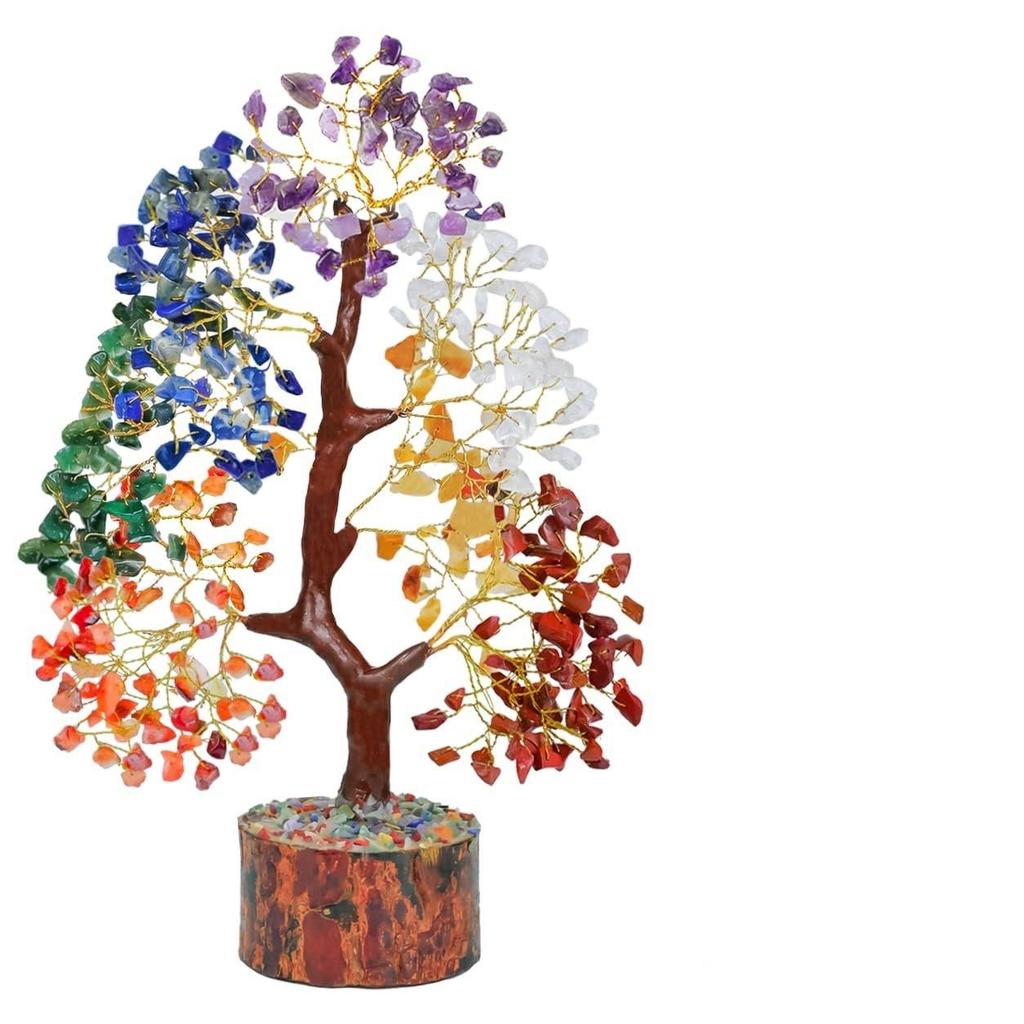 Seven Chakra Tree of Life for Positive Energy - Feng Shui Decor, Fake Bonsai, Crystals and Healing Stones, Money Tree, Room Decor 7 Chakra