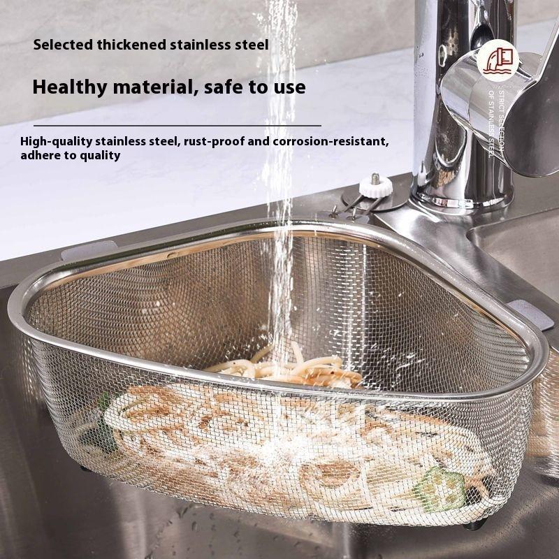Stainless Steel Kitchen Sink Filter Basket - Triangular Mesh Strainer for Food Scraps, Leftovers & Waste with Drain Holes