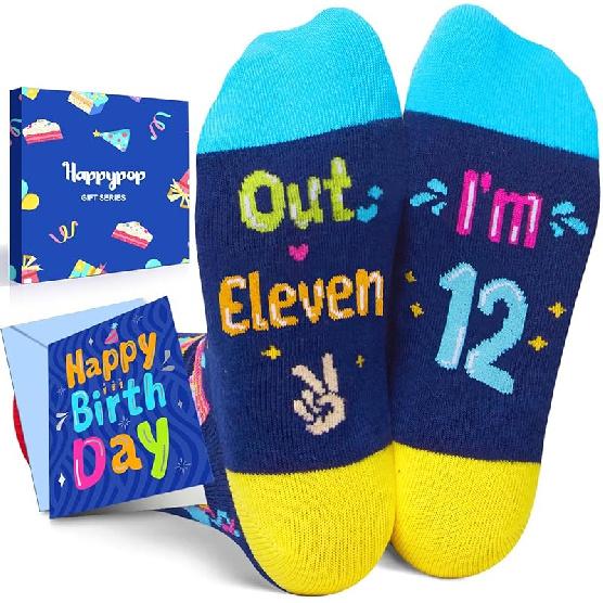 HAPPYPOP 6-13 Years Old Birthday Gifts - Presents for Girls Boys, Socks with Greeting Card