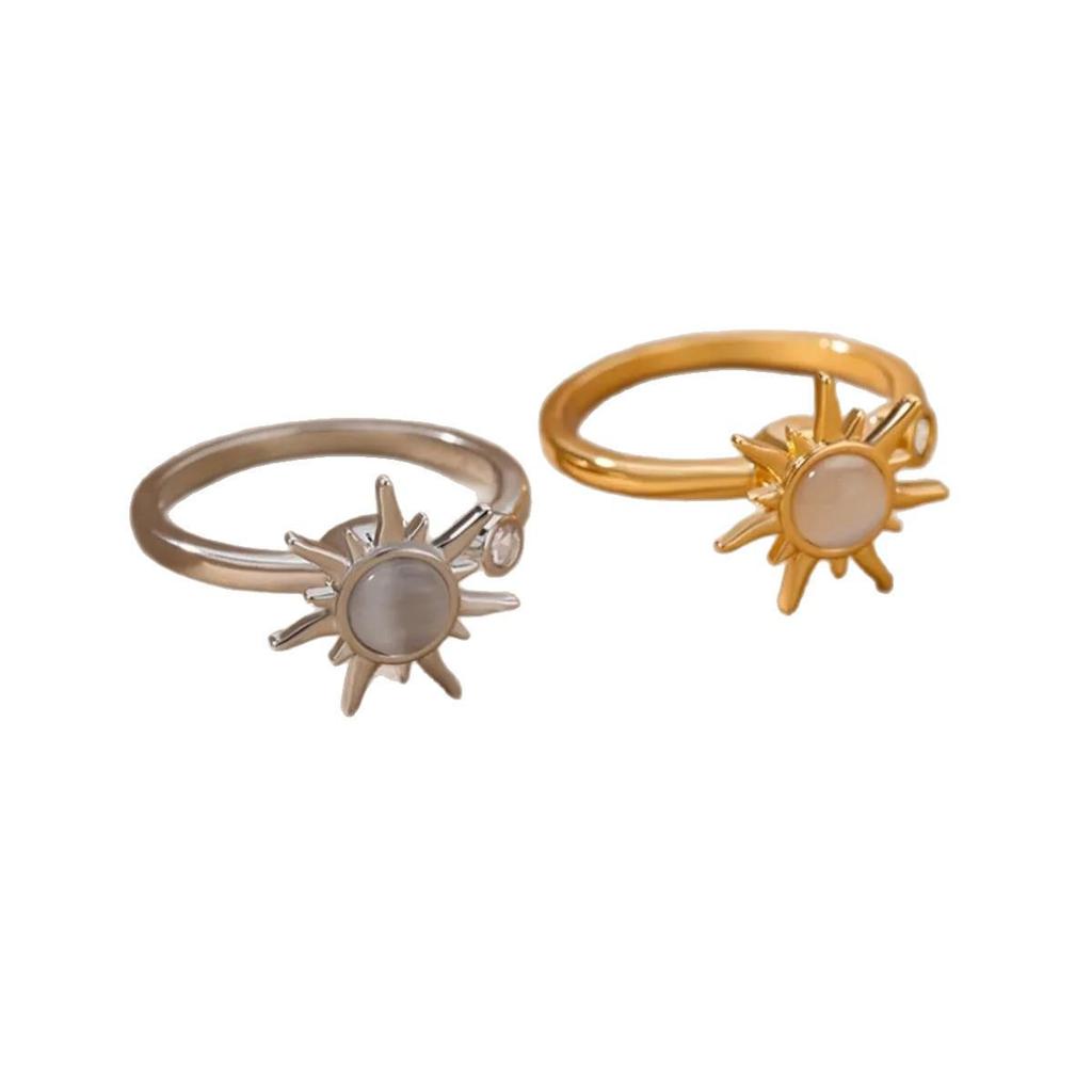 European & American Copper Geometric Sunflower Rotatable Open Adjustable Ring – Unique, Versatile Design