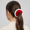 White Trim Christmas Velvet Hair Scrunchie Elastic Headwear Ornament Plush Hair Bands  Holiday