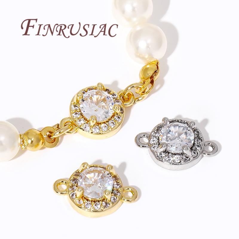 18K Gold Plated Round Charms Connector For Jewelry,Luxury Zircon Crystal Pendant Charm For Earrings Making DIY Accessories