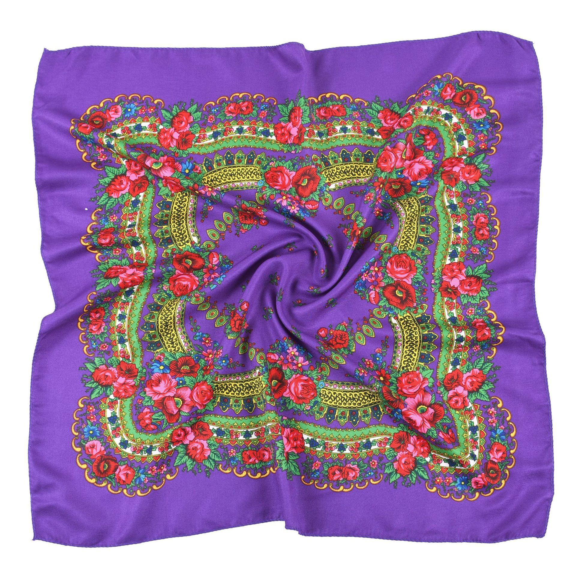 

70*70 см роскошный цветочный принт квадратная бандана головной платок фиолетовый