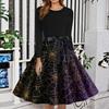 Women's Fashion O-Neck Casual Slim Fit Halloween Printed Long Sleeve Dress