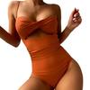 Women Monokini Hollow Out Spaghetti Strap Low-cut Backless Push Up Swimming Padded
