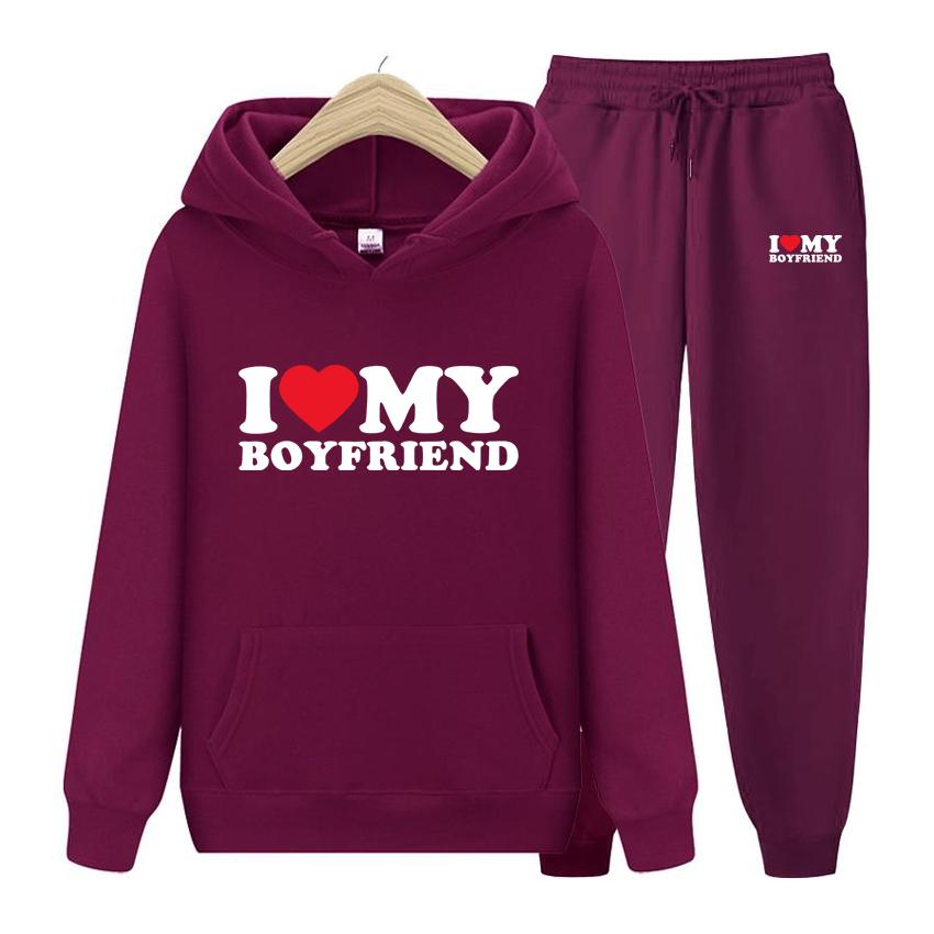 I Love My Boyfriend Herrenanzug Hoodie Zweiteiliges Set Kapuzenpullover Damen Hoodie Herbst Herren Hoodie + Hosen Sets