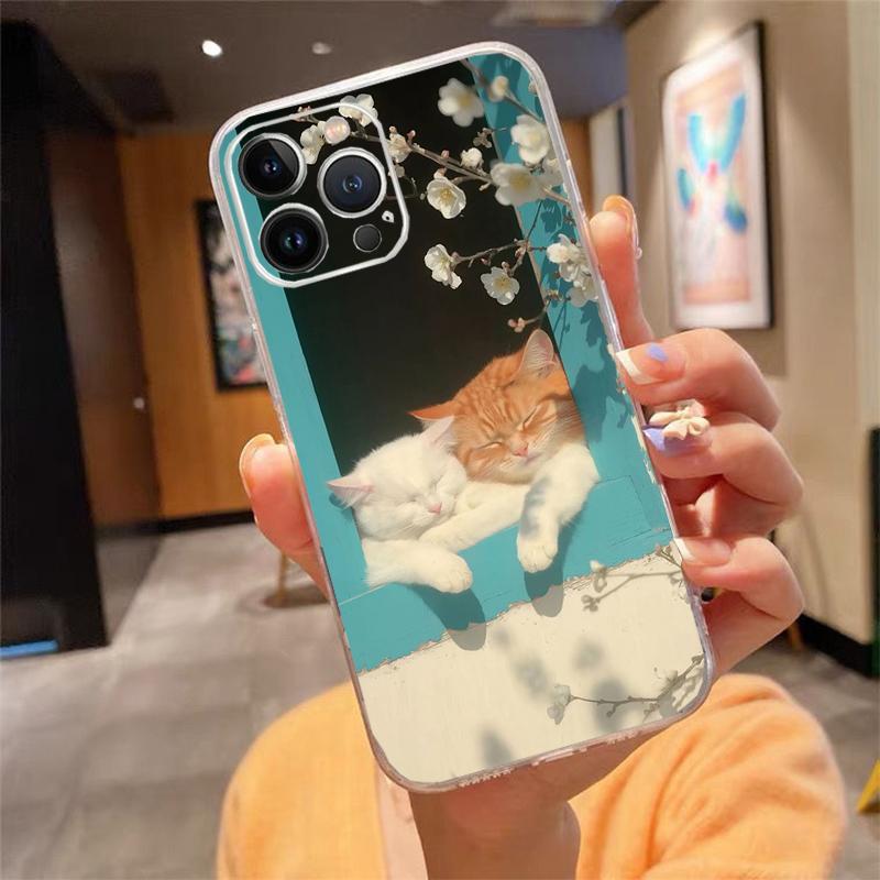 Cute White Cat Phone Case For iPhone 17 Pro Max Air 17 16 15 14 13 Pro Max 15 16 Pro 15Plus Silicone Cover